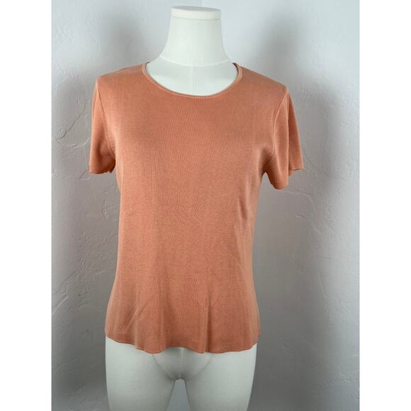 AUGUST SILK Crew Neck Short-Sleeve Dusty Salmon Sweater (Womens: Small) - Picture 1 of 10